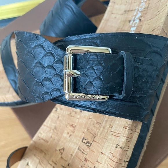 Coach New Women’s Size 9 Sunny Cut Snake Black Leather Cork Sandal Slides NIB - Picture 10 of 14